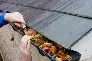 Contractor cleaning out gutters 