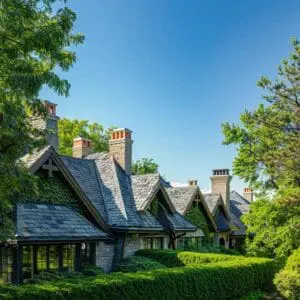 Well-maintained roof of a Bloomfield Hills home under a clear blue sky