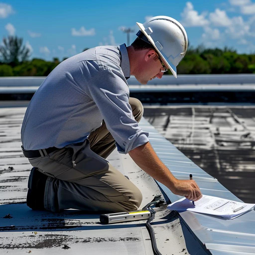 Technician conducting a commercial roof inspection, highlighting the importance of maintenance for building protection